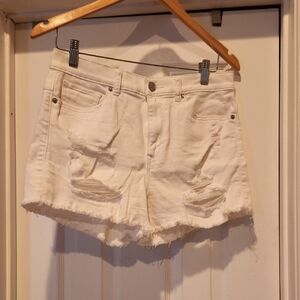 Express Off-White Distressed Jean Shorts